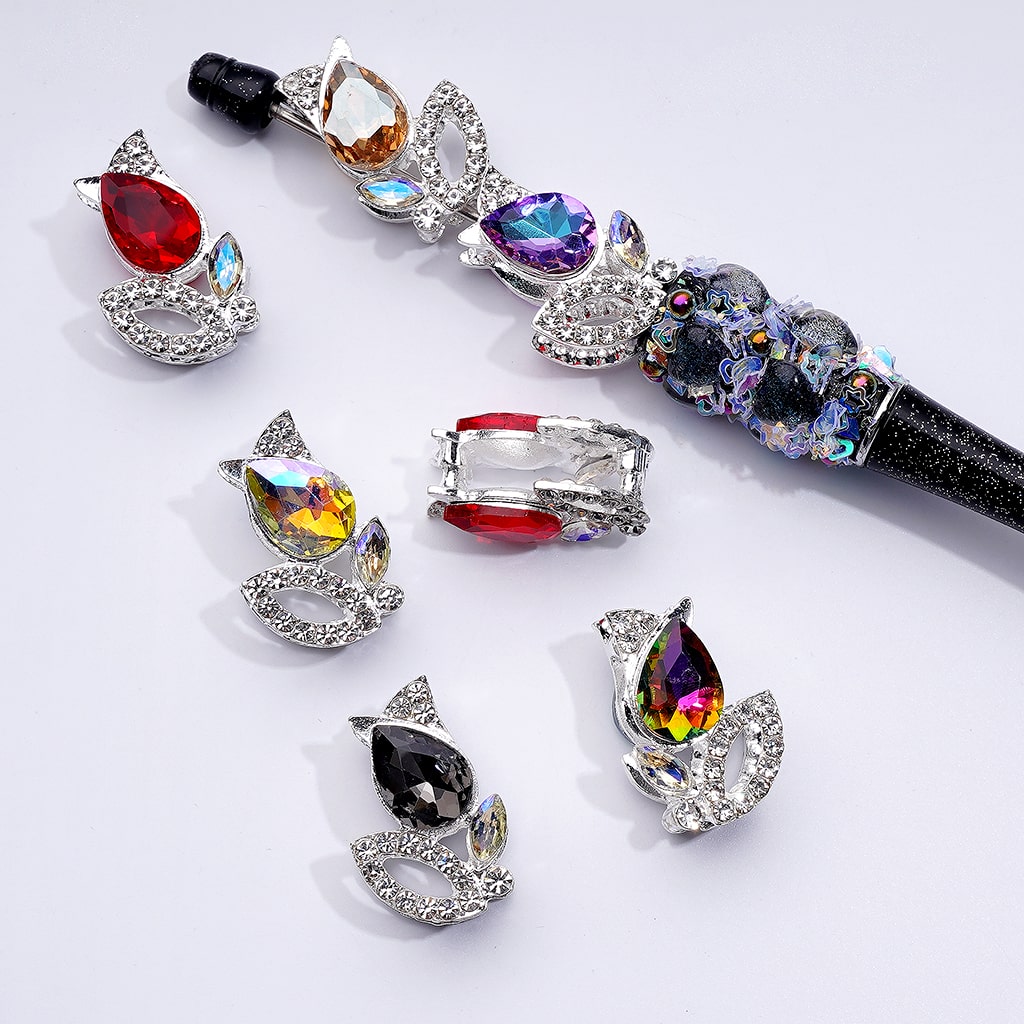 Elegant Silver Alloy Tulip Flower Beads – Mini Clear & Vibrant Water Drop Rhinestones – Approx. 27×17MM – Assorted Mix