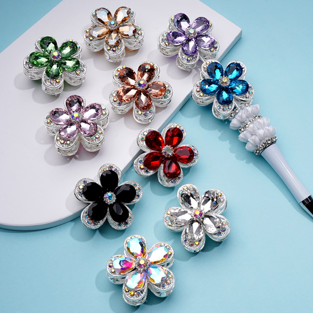 Silver Alloy Exquisite Fancy Five-Petaled Flower with Colorful & AB Rhinestones Beads, Around 38MM