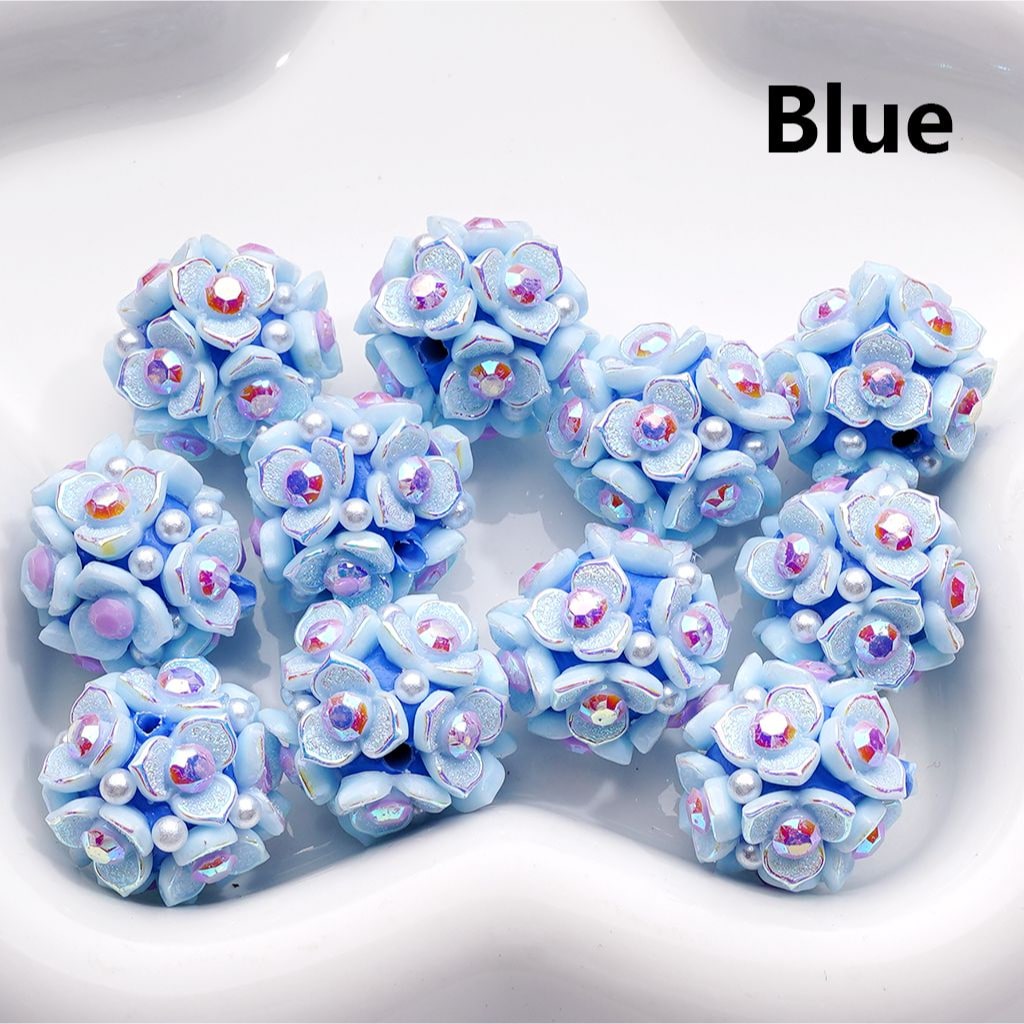 Shiny Clay Beads Three-Petal Flower with Colorful Stamen and White Pearls 20MM