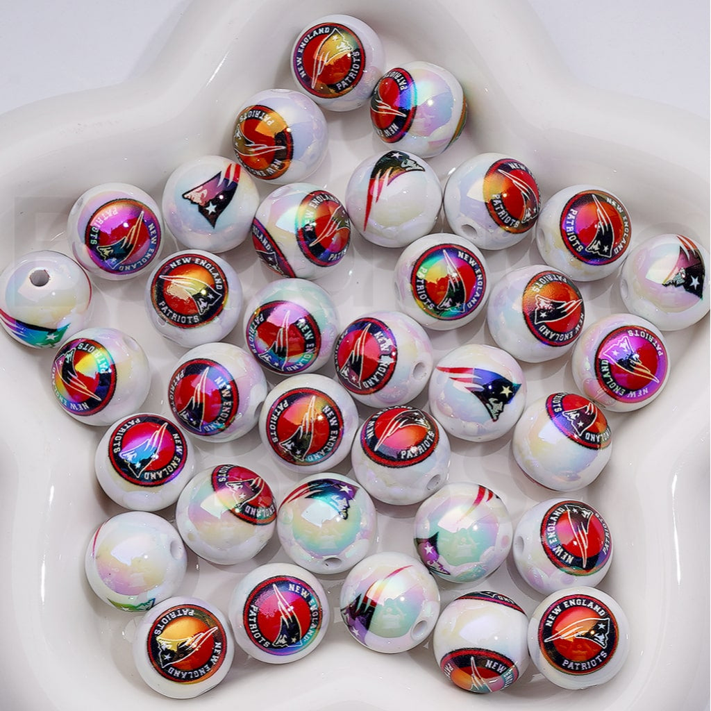 NF Football Teams USA American UV Coating Round Acrylic Beads, 16MM, Random Mix and Single Team Both Available to Choose