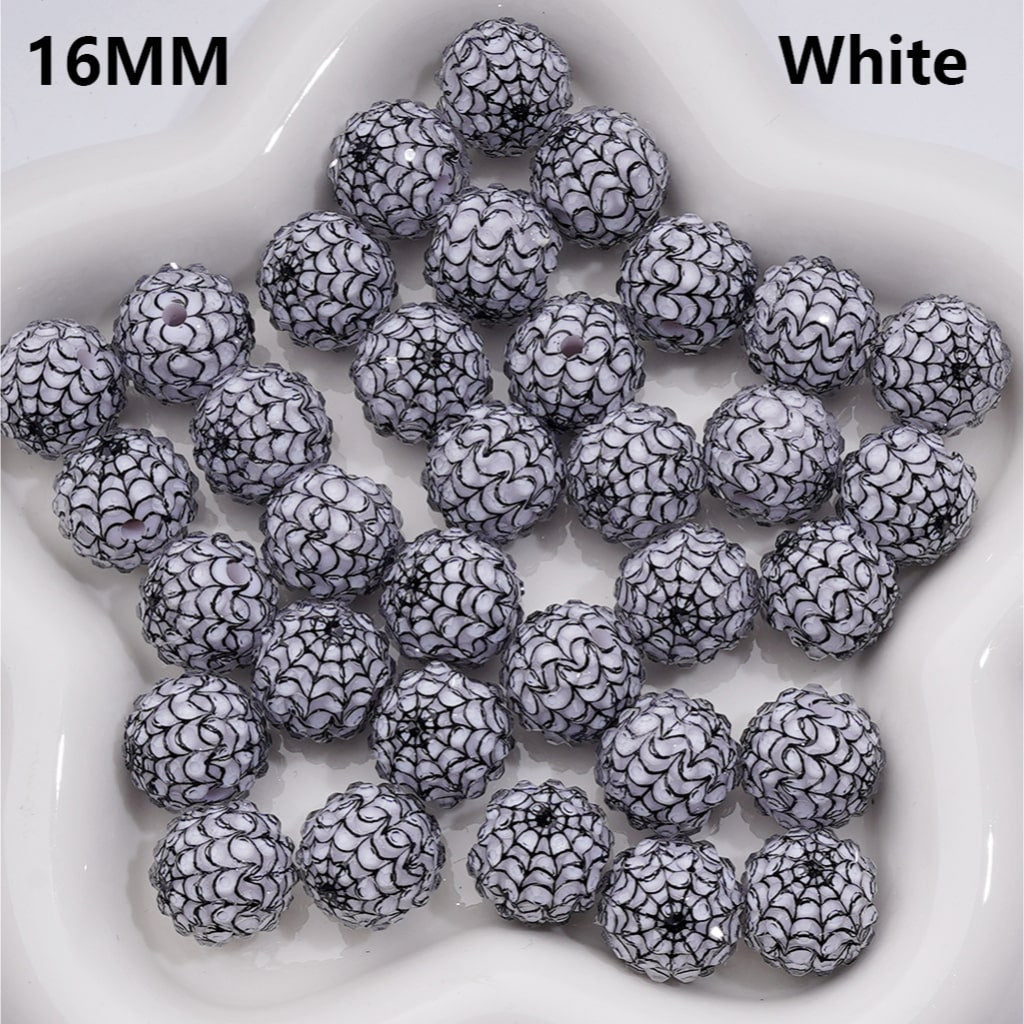 Halloween Beads in Solid Color, Clear Rhinestones Black White Spider Web Stripes Round Acrylic beads 16MM