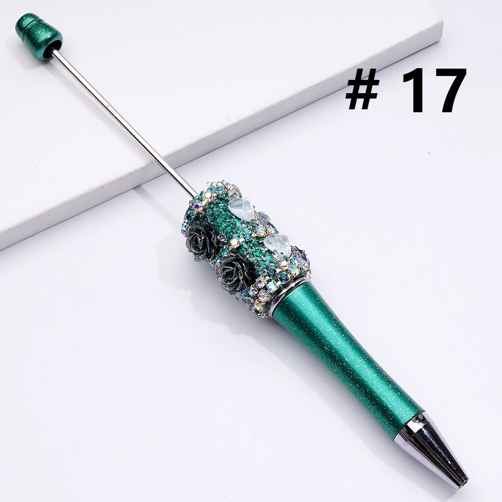 Beadable Luminous Pens with Mini Flower Shiny Rhinestones, in Solid Colors Chain, and Heart Diamond