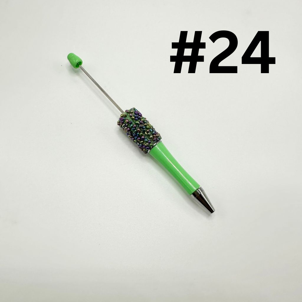 Solid Color Plastic Beadable Pens with tiny Pebbles