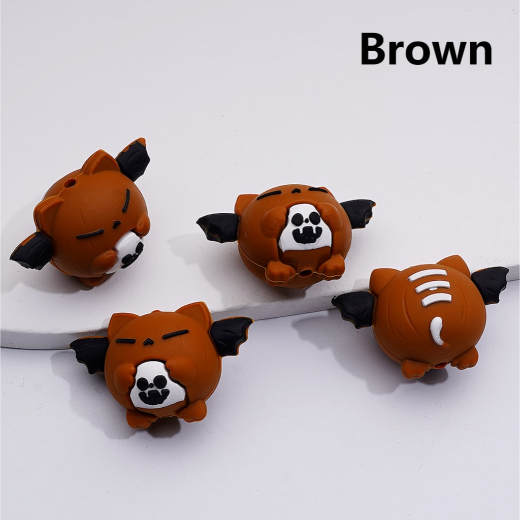 Little White Ghost Held by 3D Cute Bat Halloween Silicone Focal Beads
