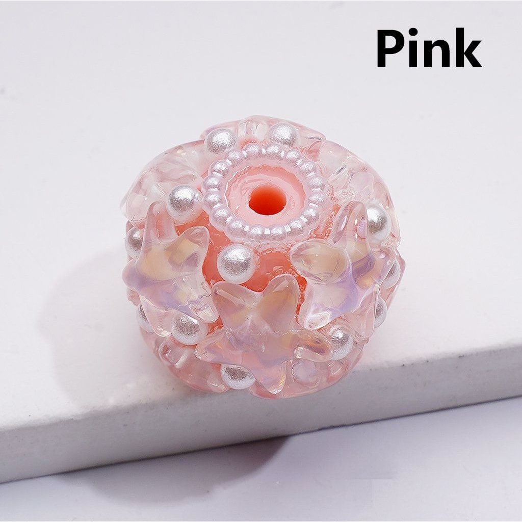 Shiny Stars Multi-Color Round Acrylic Beads with White Pearls 22*18MM