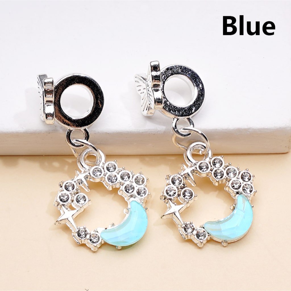 Dangle Butterfly & Crescent Moon Charms Silver Alloy Bail Beads Rhinestone Pendant Jewelry