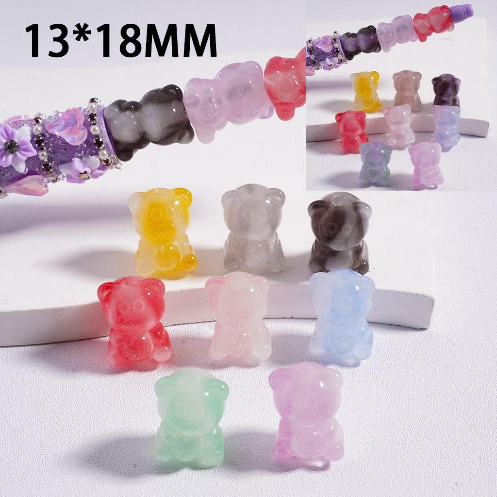 Cute Multicolor Glitter & Color Changing Bear Acrylic Beads 13*18MM Random Mix
