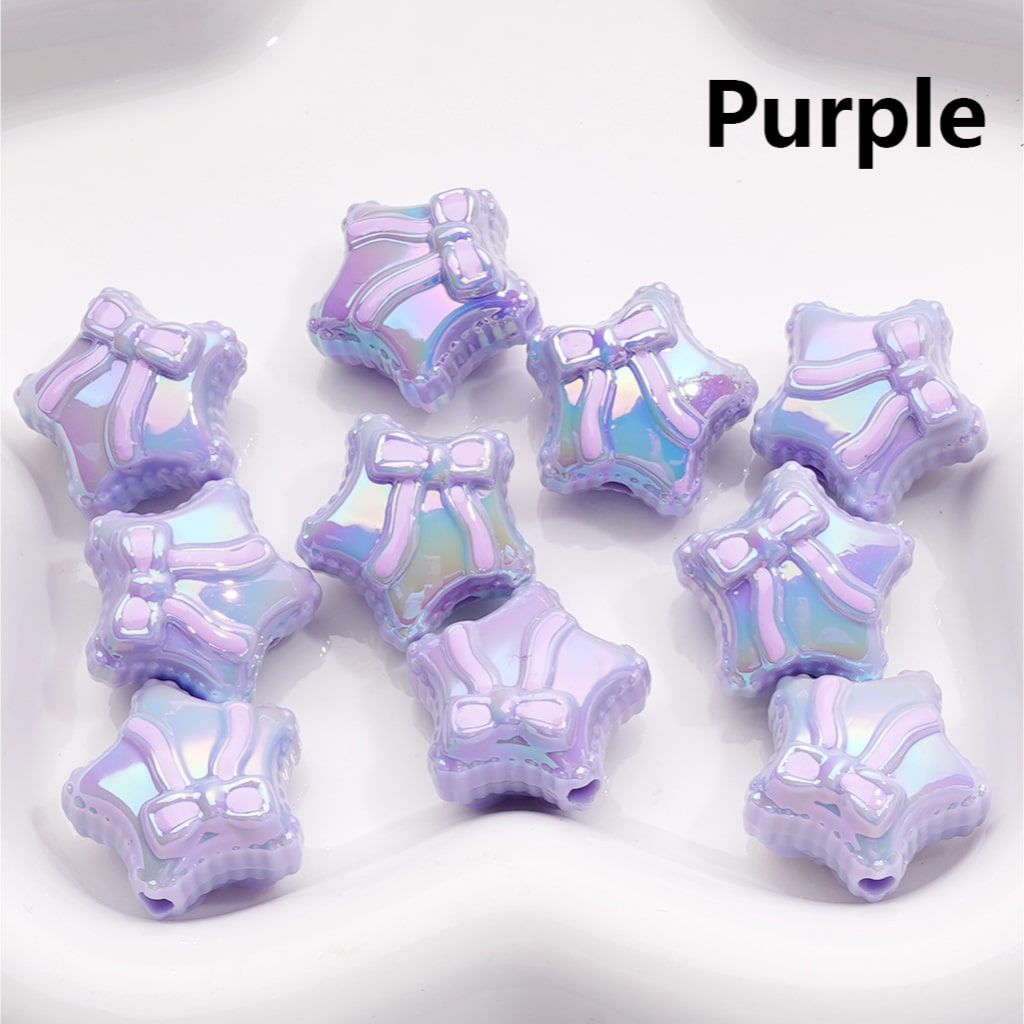 UV Coated Acrylic Beads Shiny Five-Pointed Star with Bowknots Multi-Color 20MM (Single Color is available for 200pcs(Whole Bag))