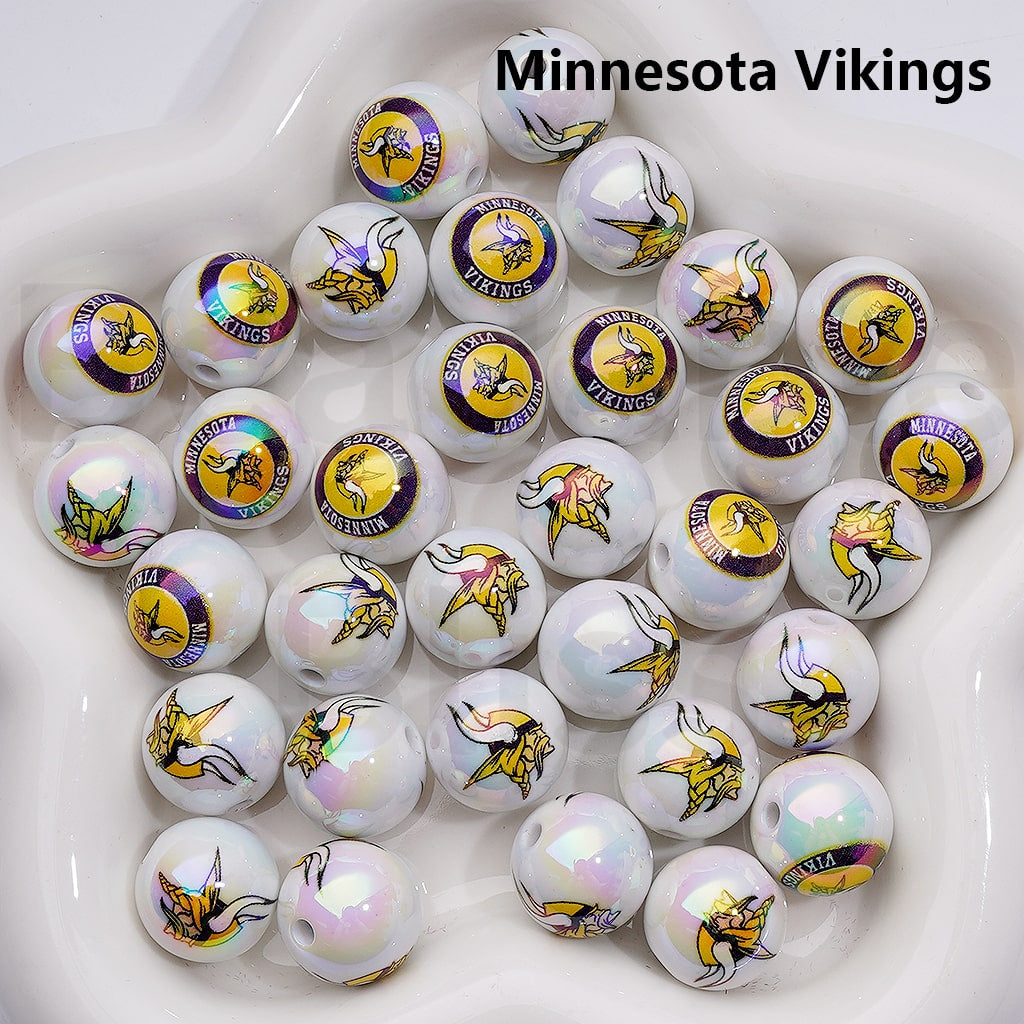 NF Football Teams USA American UV Coating Round Acrylic Beads, 16MM, Random Mix and Single Team Both Available to Choose