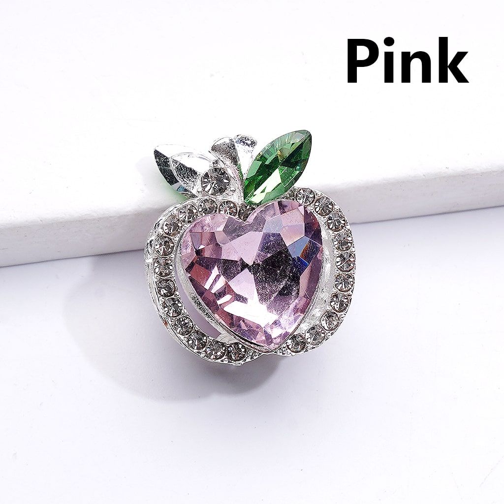 Fancy Silver Apple Charms Big Heart Clear Rhinestones Alloy Beads 20×18MM