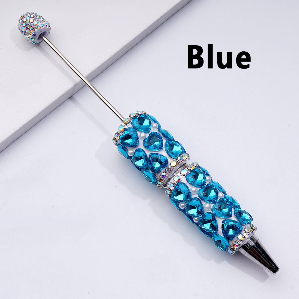 Beadable Clay Pen with Colorful Shiny Hearts, White Pearls & AB Rhinestone Chain DIY Glam Stationery