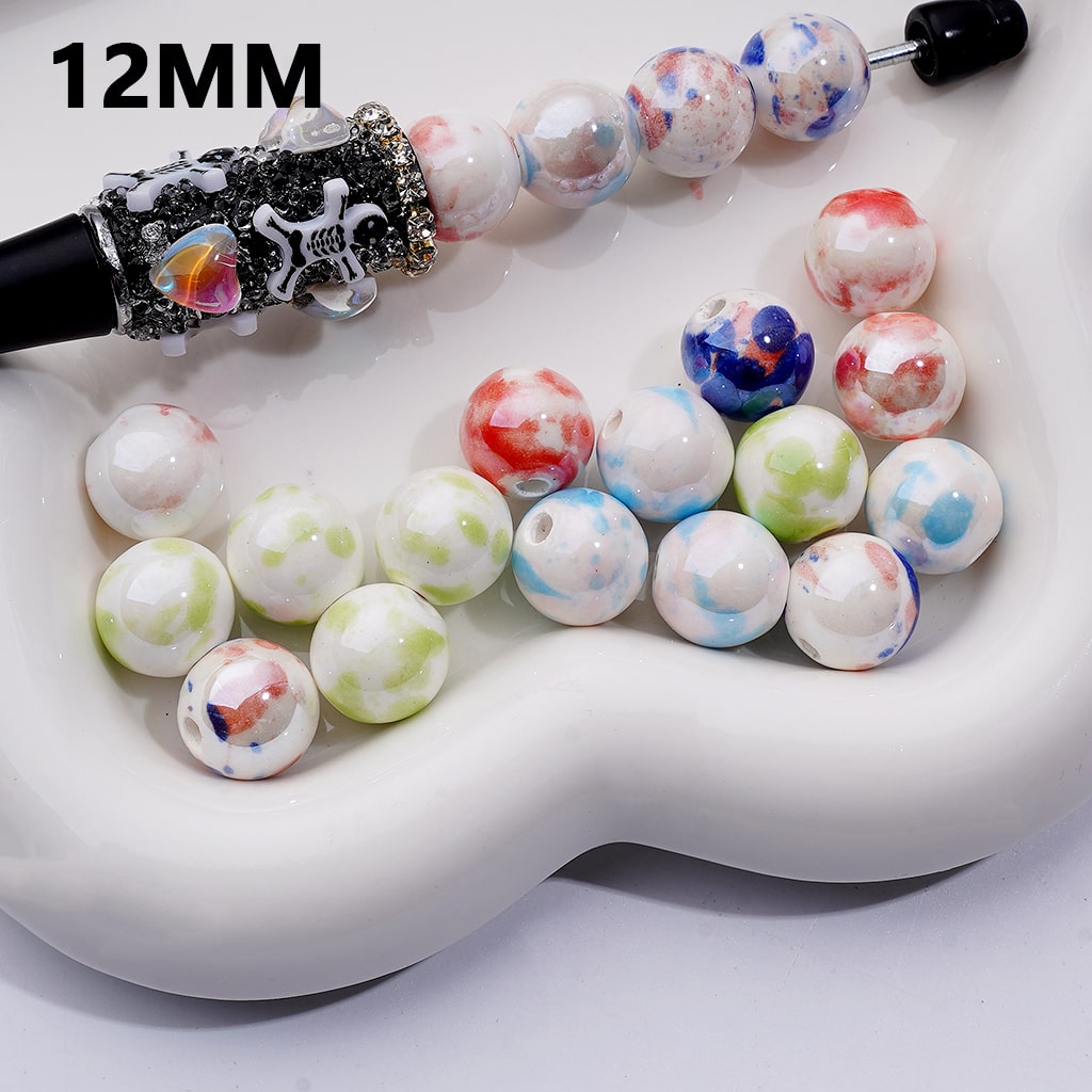 Multi-Color Marbling Prints Creamic Porcelain Beads White 16MM, Random Mix