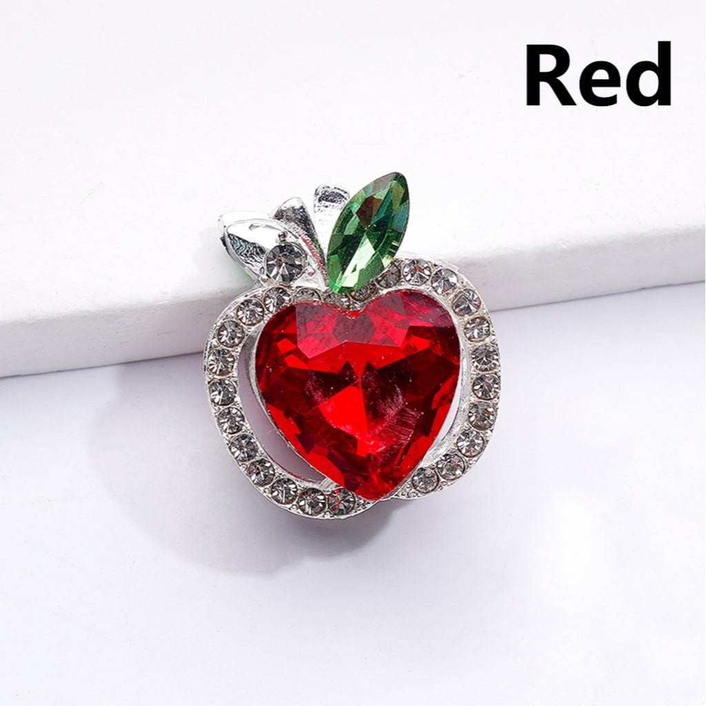Fancy Silver Apple Charms Big Heart Clear Rhinestones Alloy Beads 20×18MM