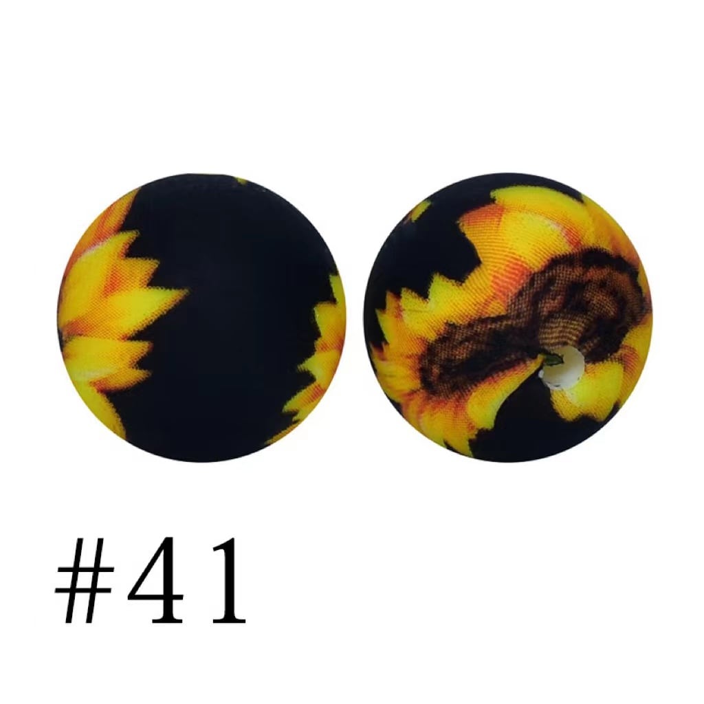 Printed Sunflowers Silicone Beads Number 41
