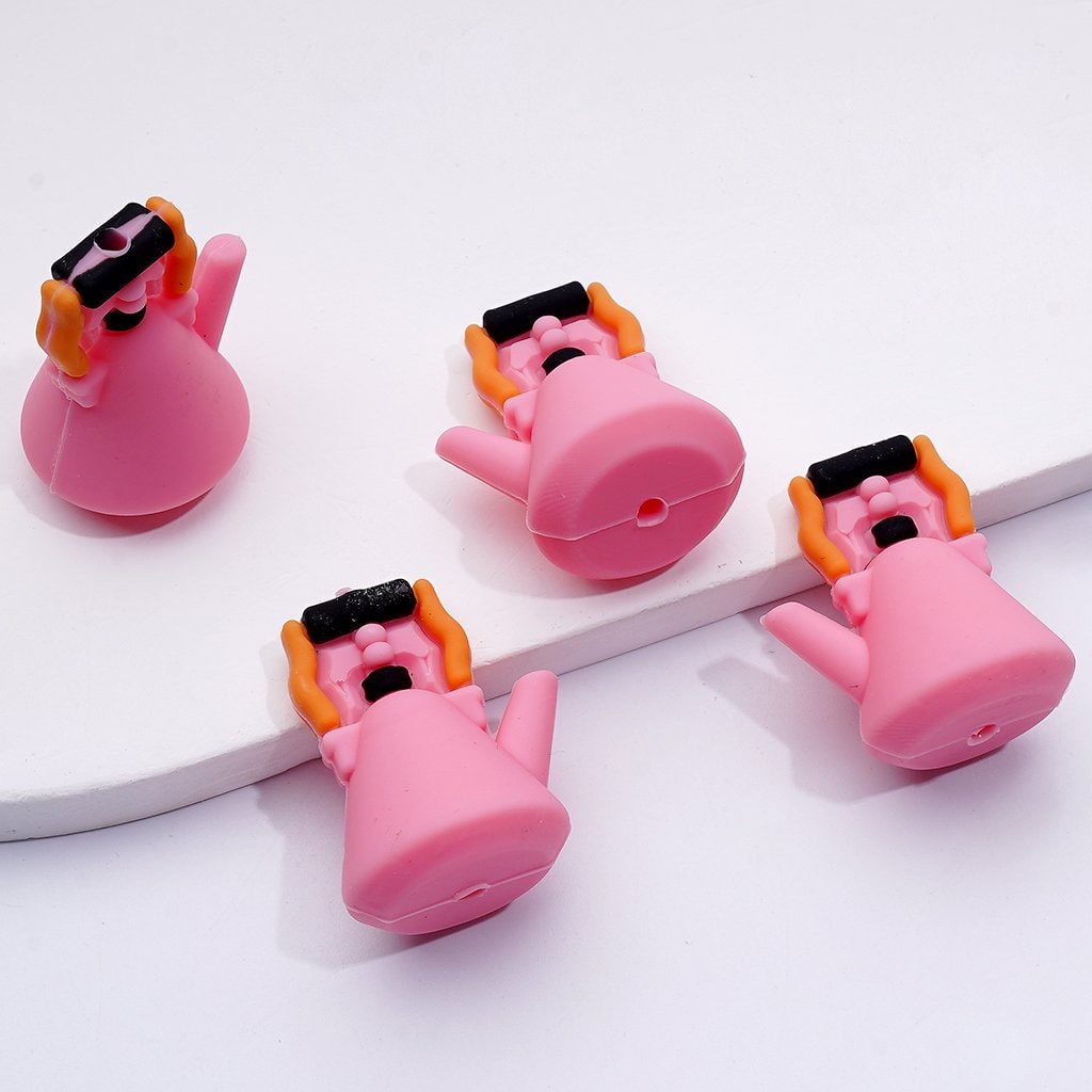 Charming 3D Silicone Focal Beads – Teapot Coffee Pot Theme in Blue & Pink