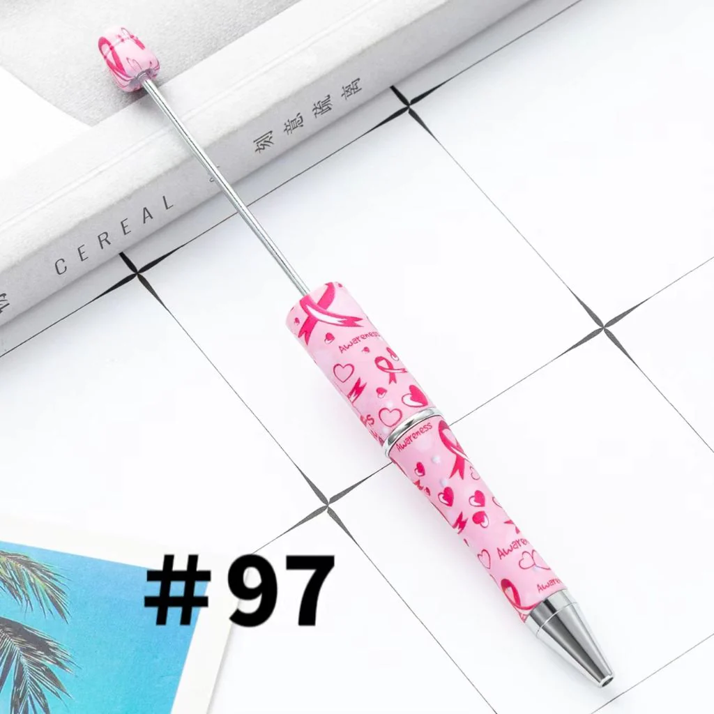 Pink Ribbon Heart Printed Breast Cancer Awareness Beadable Pens Number 97