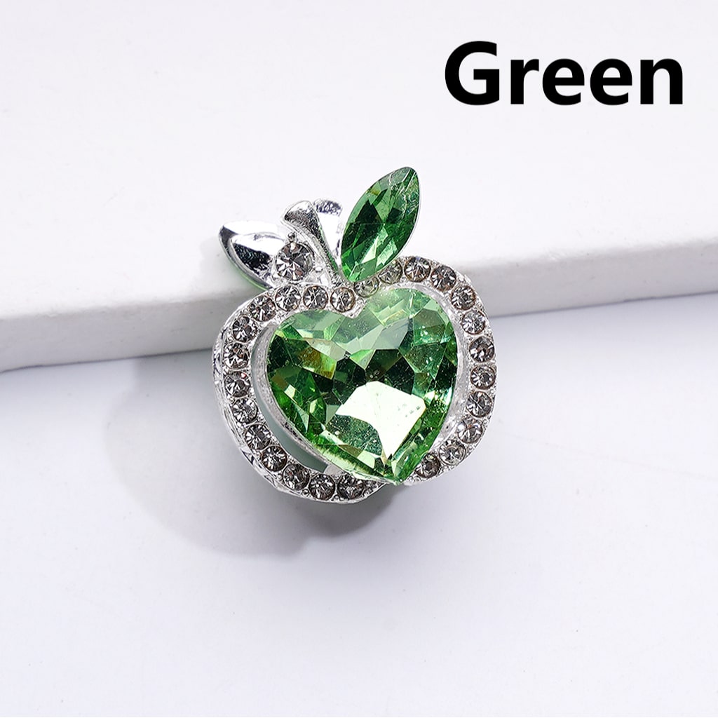 Fancy Silver Apple Charms Big Heart Clear Rhinestones Alloy Beads 20×18MM