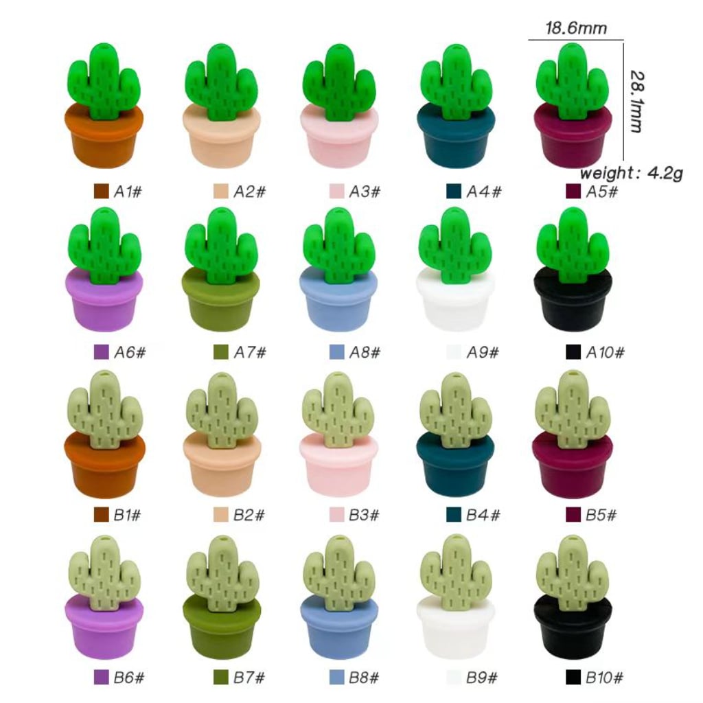 3D Pot Cactus Flower Silicone Focal Beads