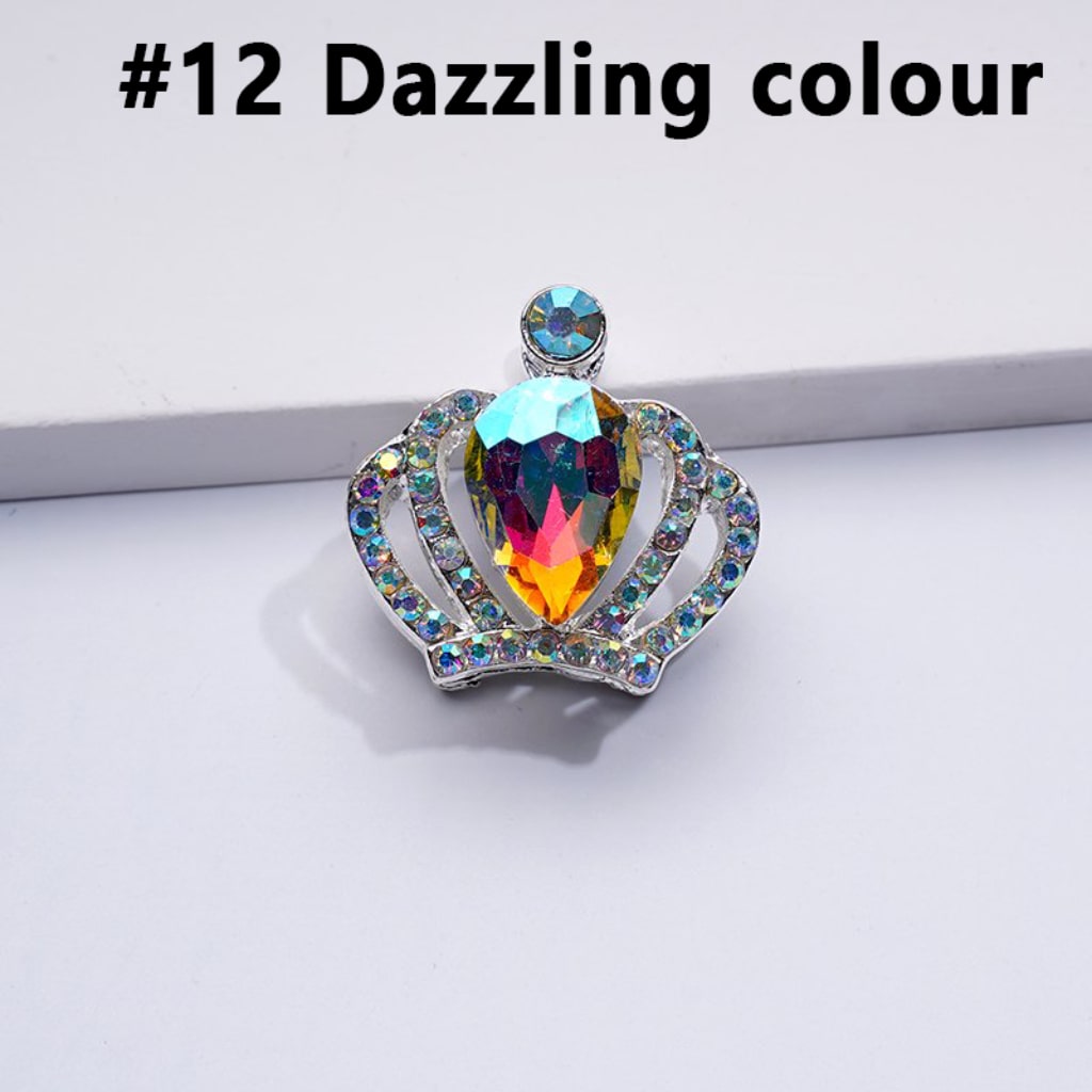 Alloy Bling Bling Silver Crown with Mini AB Rhinestones Colorful Water Drops Beads, Around 24*23MM