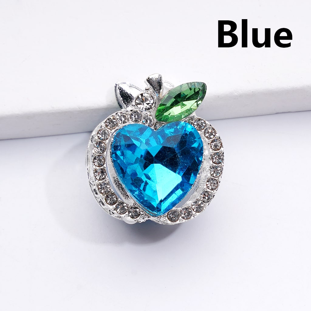 Fancy Silver Apple Charms Big Heart Clear Rhinestones Alloy Beads 20×18MM