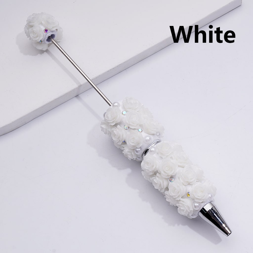 Glitter Shiny Flowers Luminous Beadable Clay Pens with White Pearls and AB Rhinestones