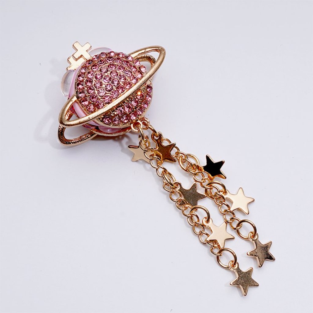 Fancy Gold Alloy Cross Star Chains Planet Saturn with Colorful Shiny Rhinestones Clay Beads, Around 37*85MM
