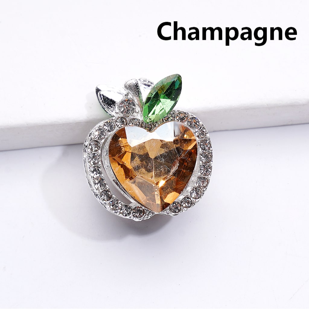 Fancy Silver Apple Charms Big Heart Clear Rhinestones Alloy Beads 20×18MM