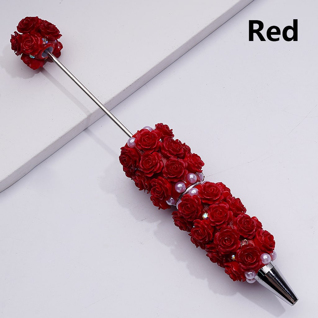 Glitter Shiny Flowers Luminous Beadable Clay Pens with White Pearls and AB Rhinestones