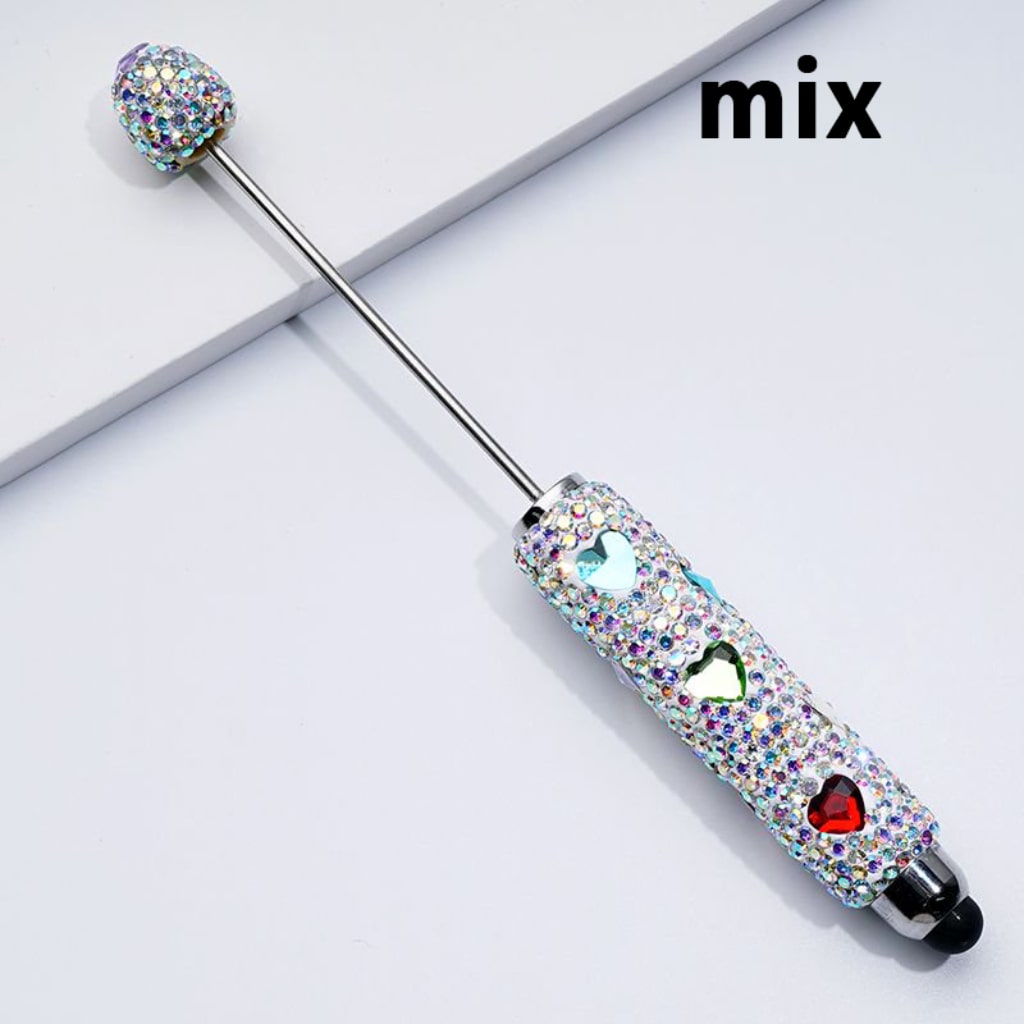 Colorful Heart Rhinestones Mini AB Rhinestones with Beadable Clay Stylus Pens Covered the Entire Pen