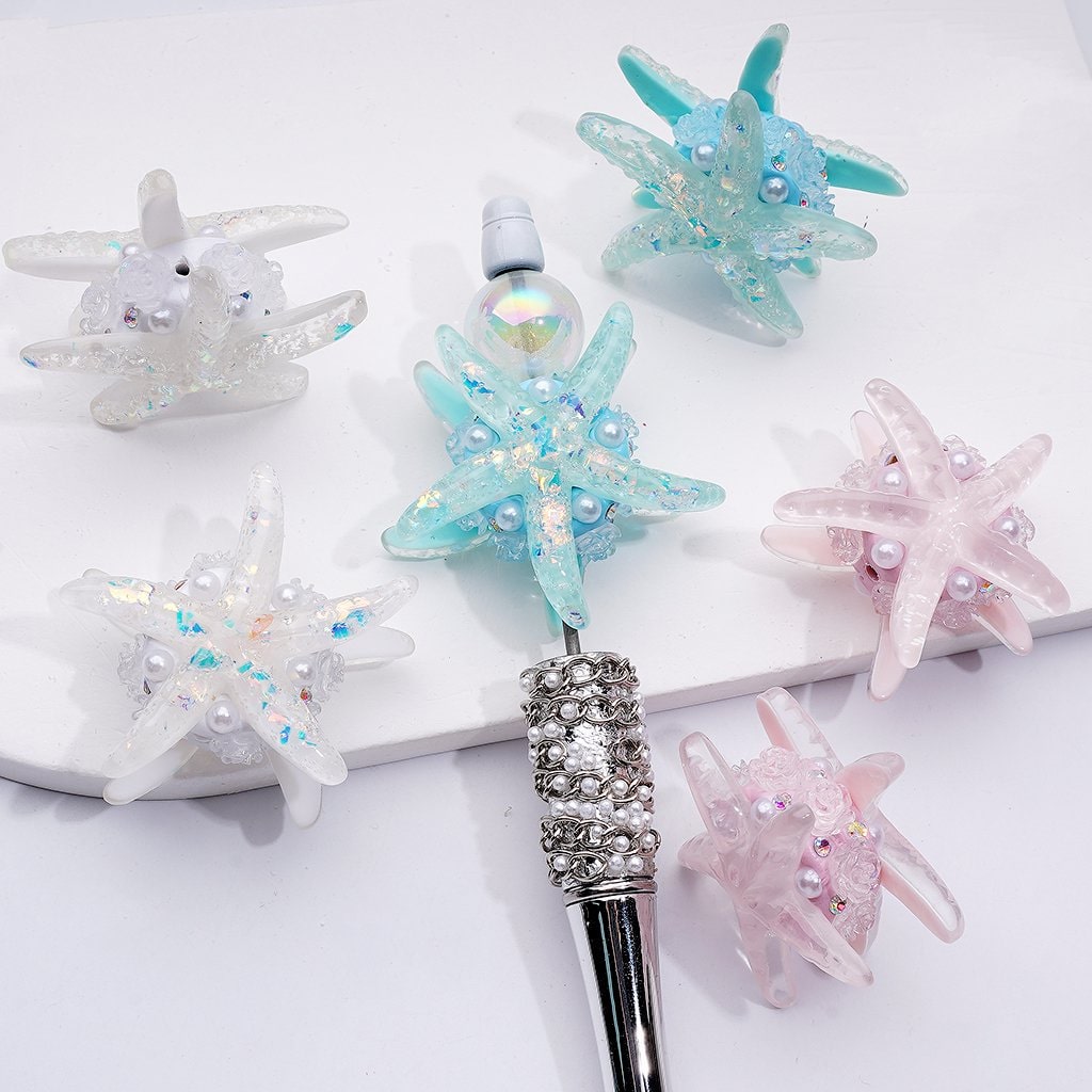 Clay Beads Collection with Shiny Starfish, Colorful Flakes, AB Rhinestones, White Pearls, Cute Flowers, Random Mix, 42MM