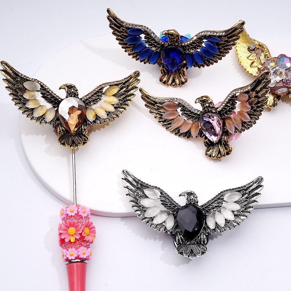 Large Water Drop Exquisite Fancy Gold Silver Alloy Eagle with Shiny Rhinestones White Pearls Cute Hearts Flowers Snowflakes Clay Beads, Around 80*50MM