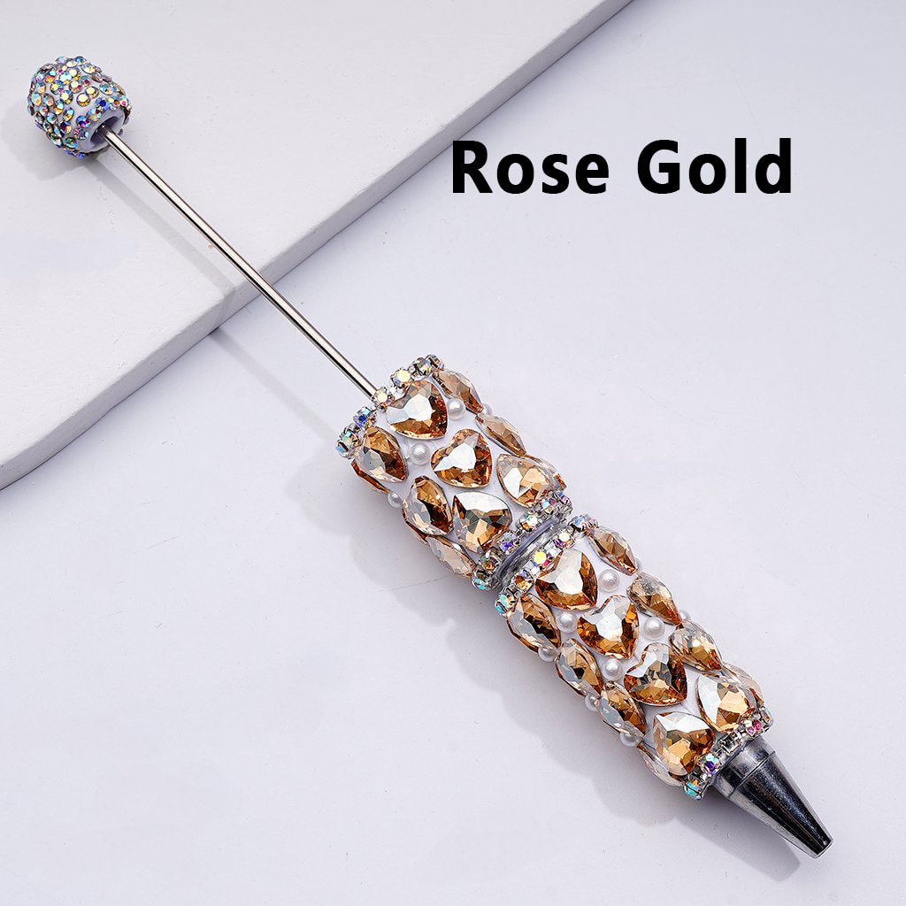 Beadable Clay Pen with Colorful Shiny Hearts, White Pearls & AB Rhinestone Chain DIY Glam Stationery
