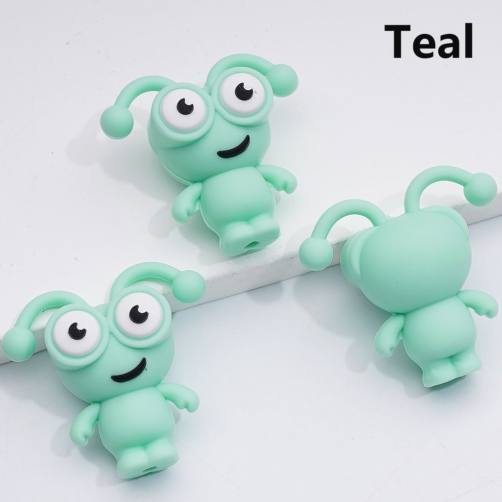 3D Bug Worm Insect Mini Multi-color with Big Eyes Silicone Focal Beads