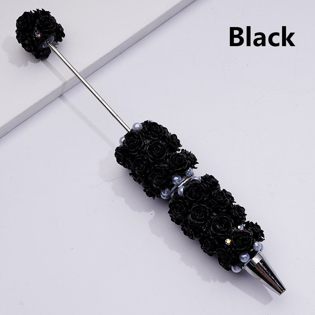 Glitter Shiny Flowers Luminous Beadable Clay Pens with White Pearls and AB Rhinestones