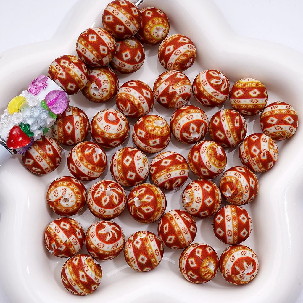 Distinctive Religious & Ethnic Printed Silicone Beads – Bold & Unique Designs – 15MM – Item No. Z-00227