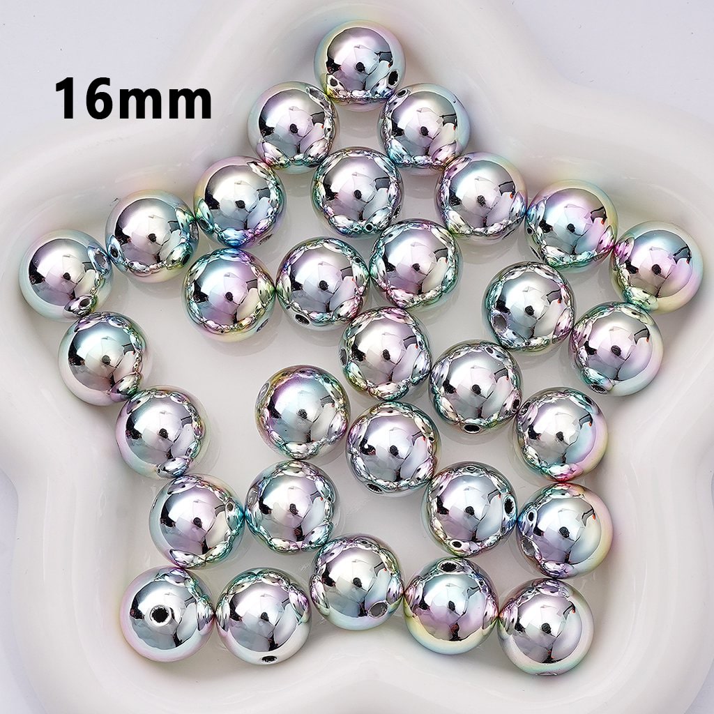 16MM Silver Galaxy Acrylic Beads – Iridescent Round Ball Holographic Craft Supplies