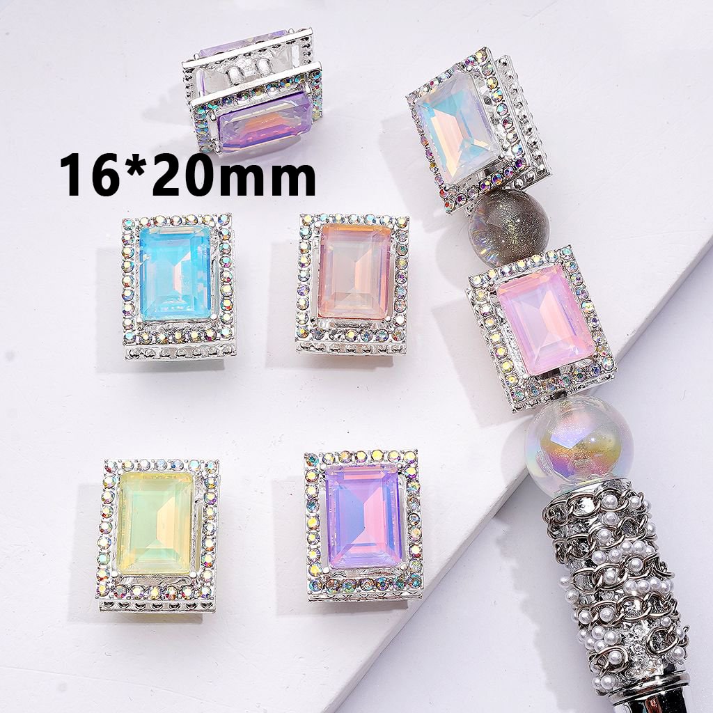 Rectangle Fancy Frame Beads in Silver Alloy Featuring Macaron and AB-Colored Rhinestones, 16*20MM, Random Mix