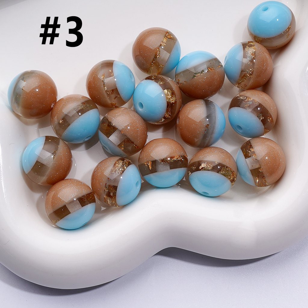 16MM Round Cat Eye Acrylic Beads with Glitter & Gold Foil Core, Dual-Tone Shine for DIY Crafts