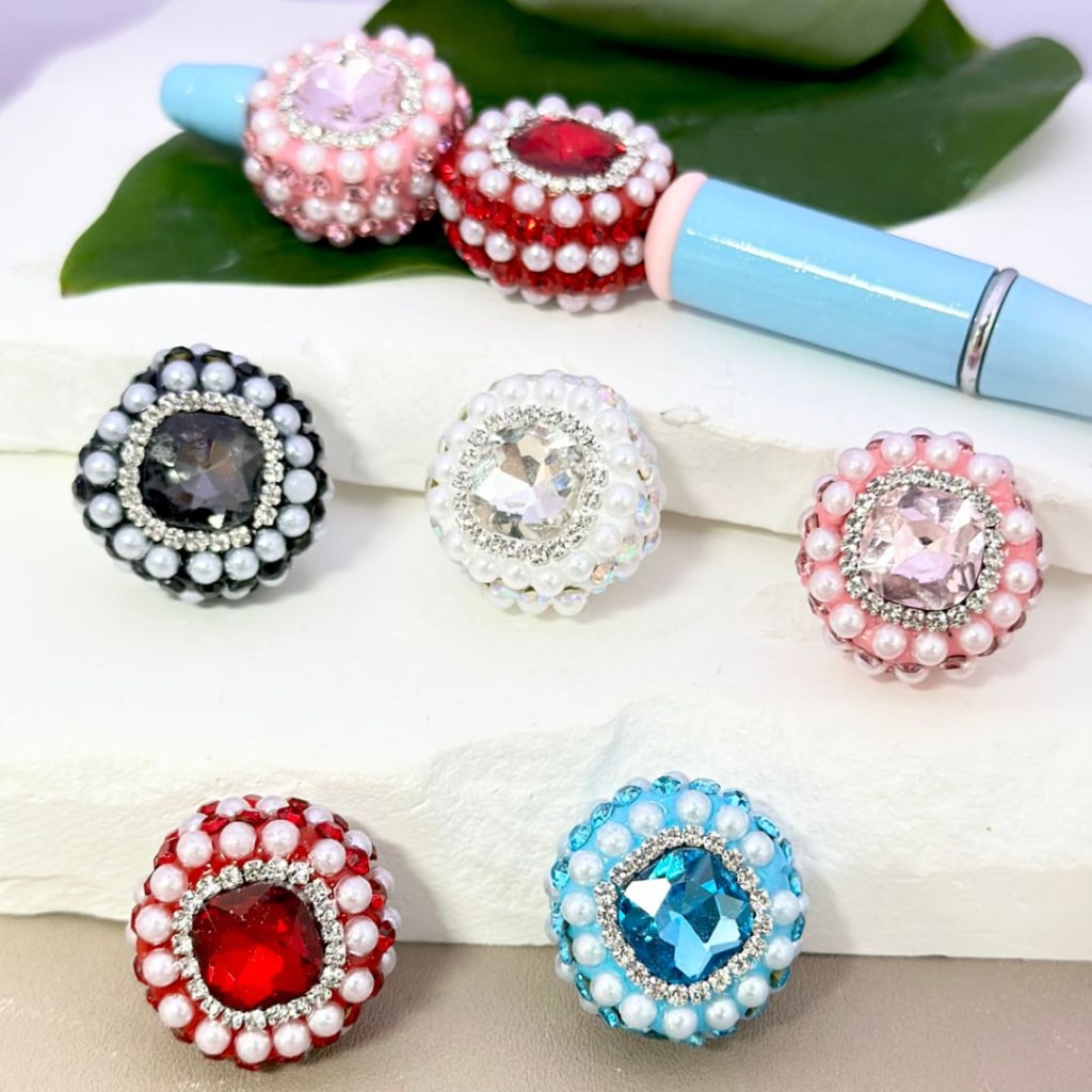 AB & Clear Rhinestones Bling Bling Chain, White Pearls, and Large Diamonds Inside Solid Color Clay Beads Around 21MM Please Read the Description