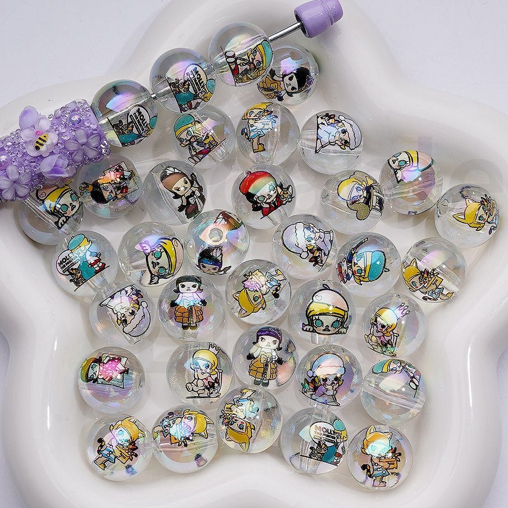 UV Coating Clear Round Moll Monster Doll Acrylic Beads 16MM Random Mix