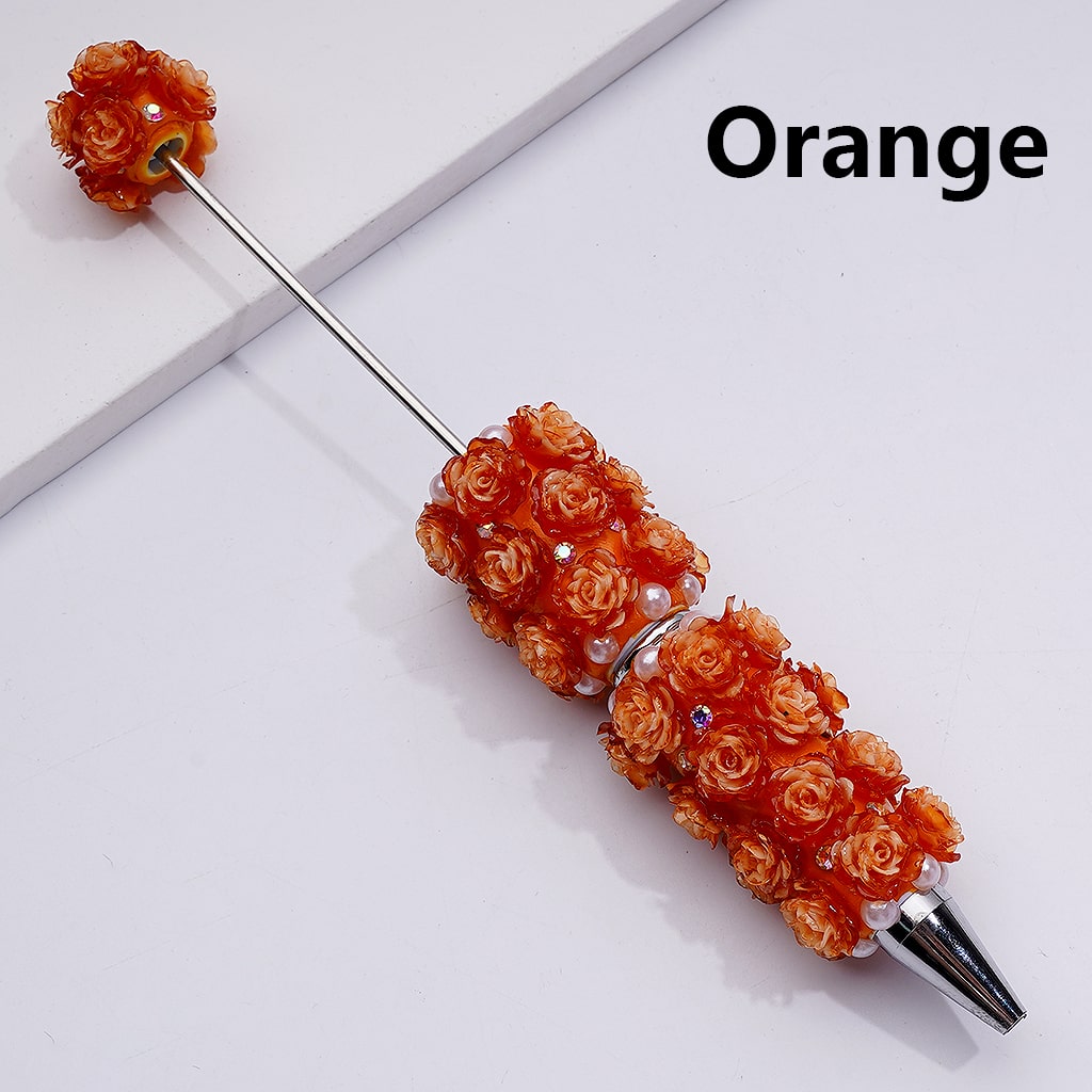 Glitter Shiny Flowers Luminous Beadable Clay Pens with White Pearls and AB Rhinestones