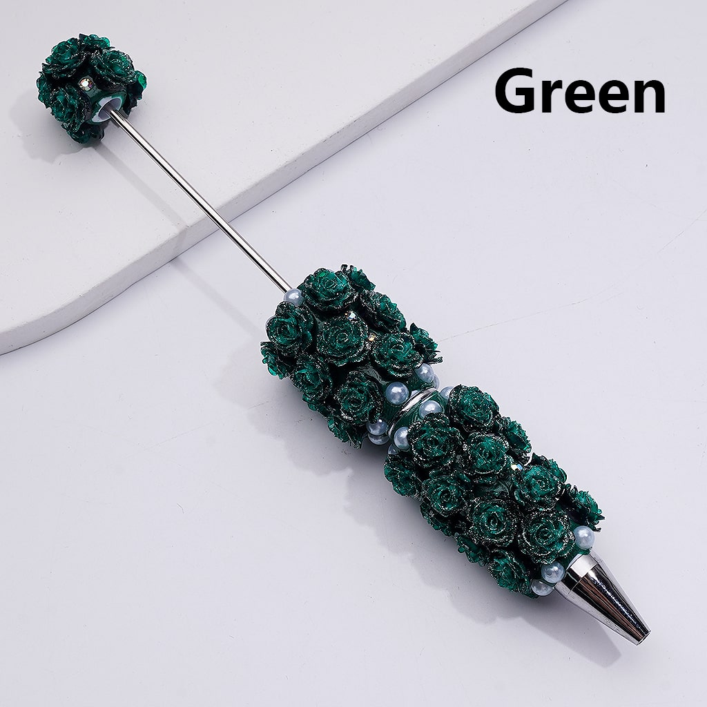 Glitter Shiny Flowers Luminous Beadable Clay Pens with White Pearls and AB Rhinestones