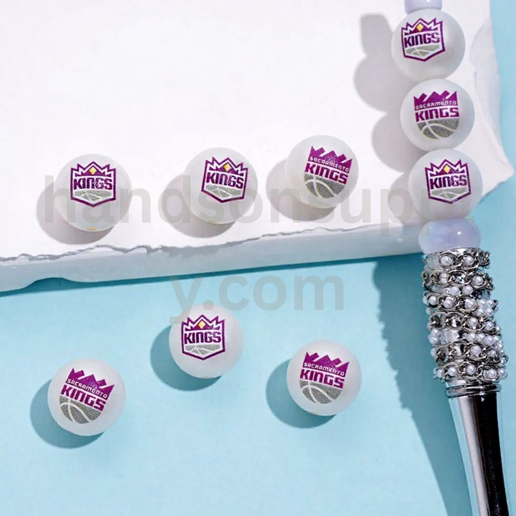 Sacramento Basketball Theme Round 16MM Frosted Matt White USA Sports Mix Acrylic Beads