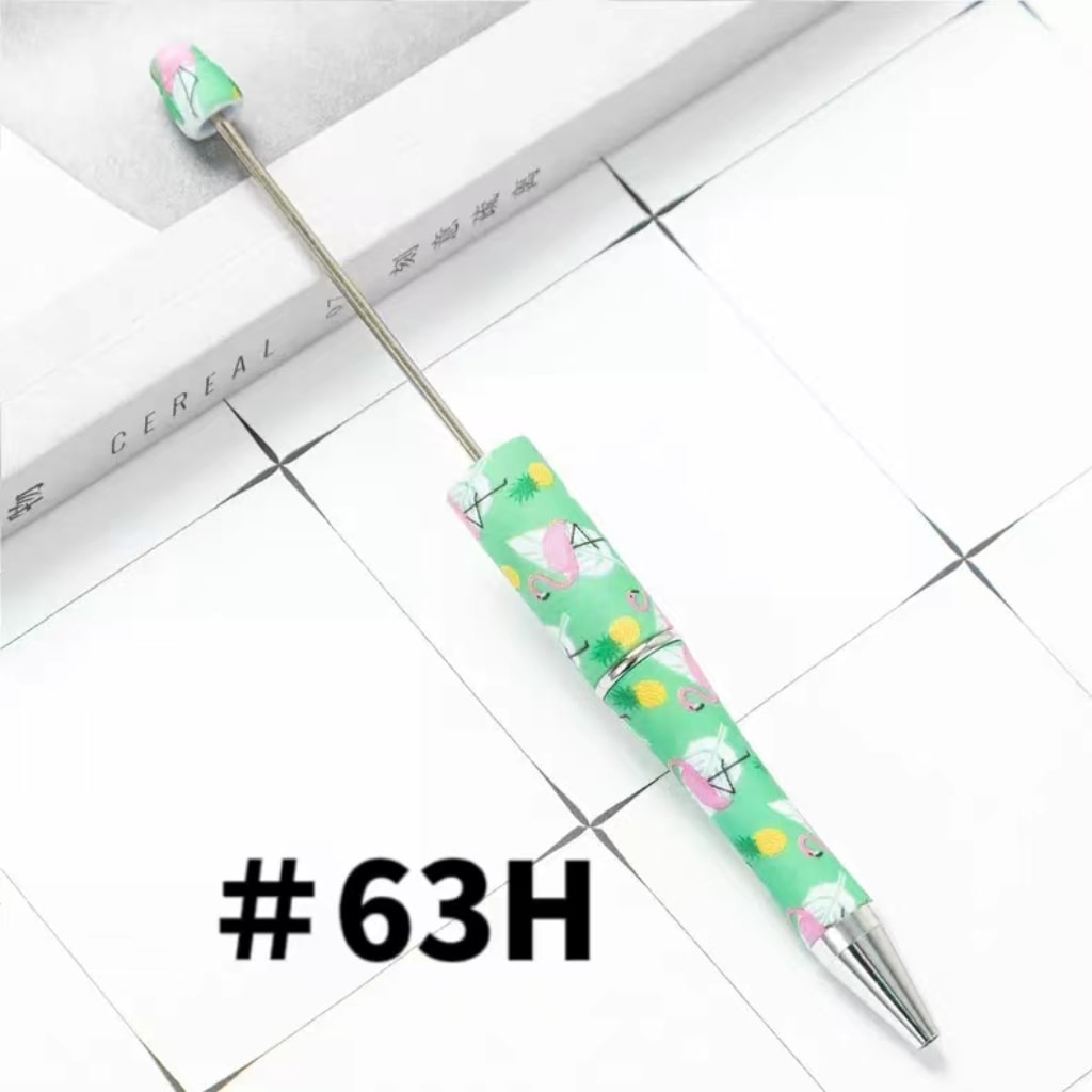 Colorful Flowers with Green Floral Printed Beadable Pens Number 63H