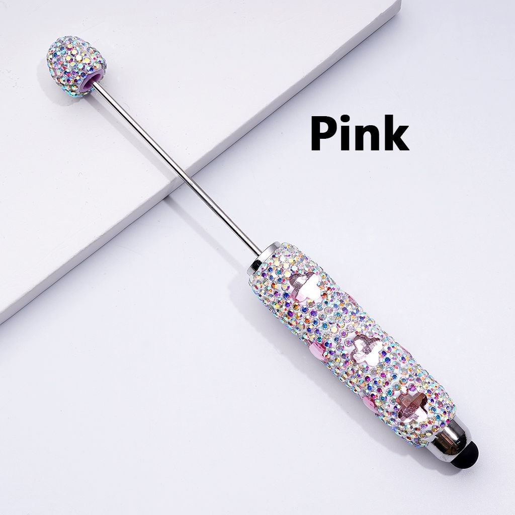 Beadable Clay Stylus Pens Adorned with Vibrant Four-Petal Flowers & Dazzling AB Rhinestones