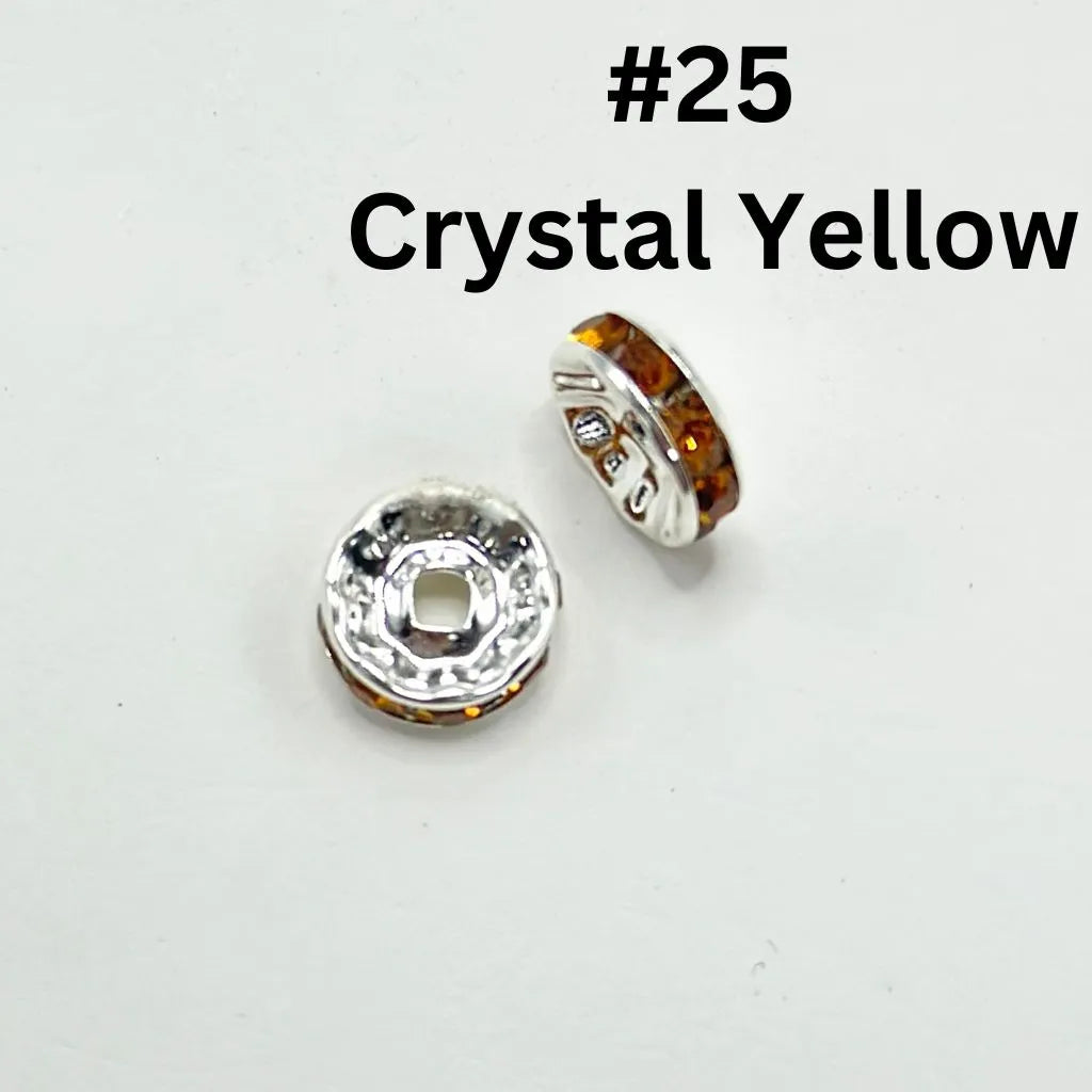 Round Metal Spacers with Straight Flat Rhinestones in Solid Colors, 10mm