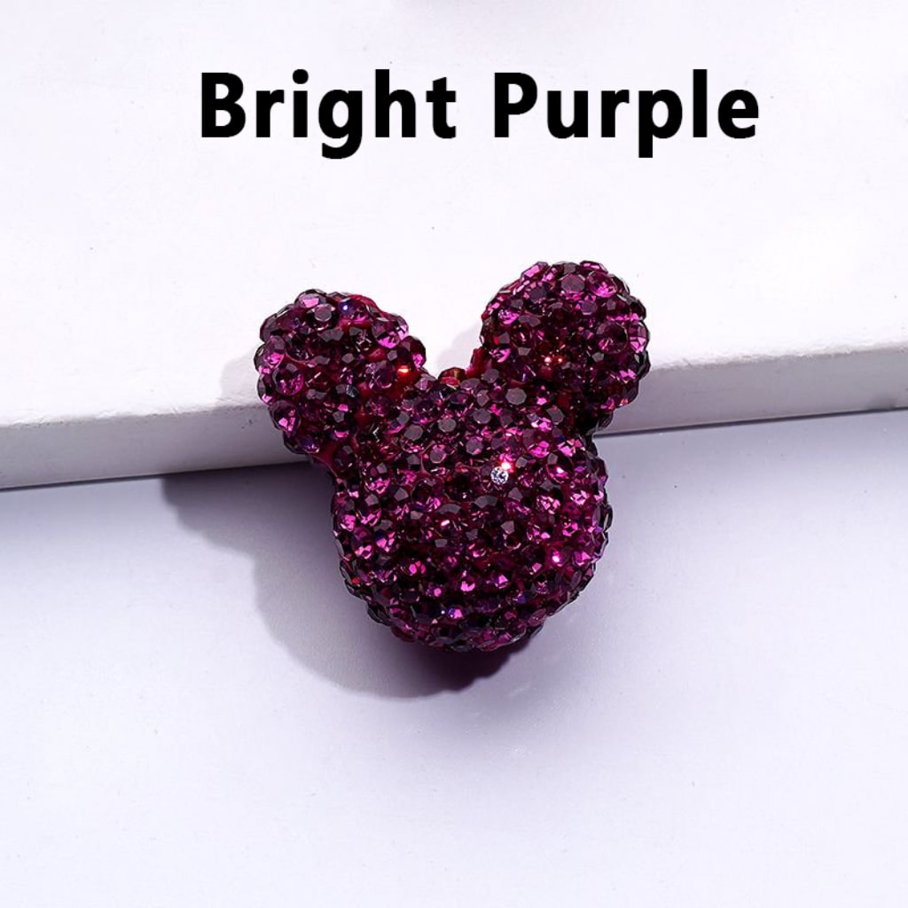 Vivid Cute Mickey Minnie Mouse Head Clay Beads with Shiny Rhinestones, Solid Color, Approx. 22x24x17MM