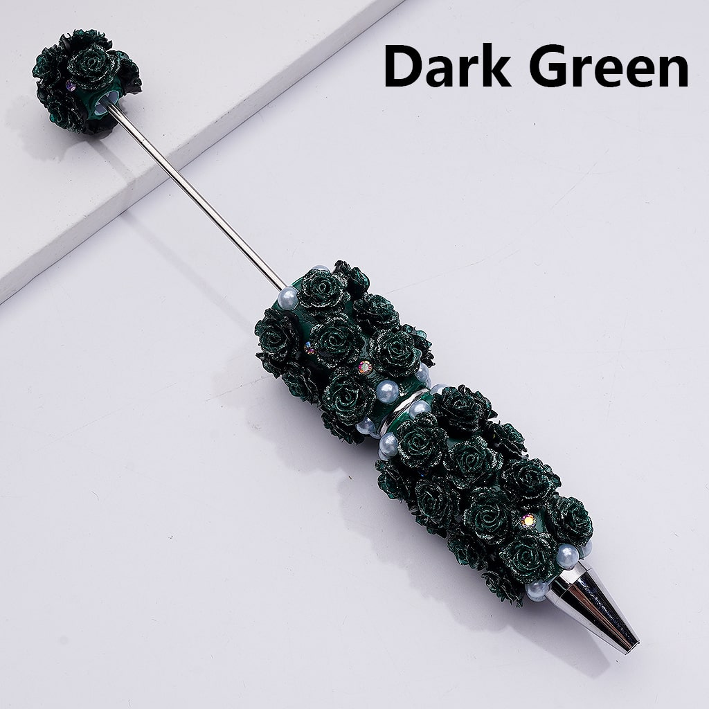 Glitter Shiny Flowers Luminous Beadable Clay Pens with White Pearls and AB Rhinestones
