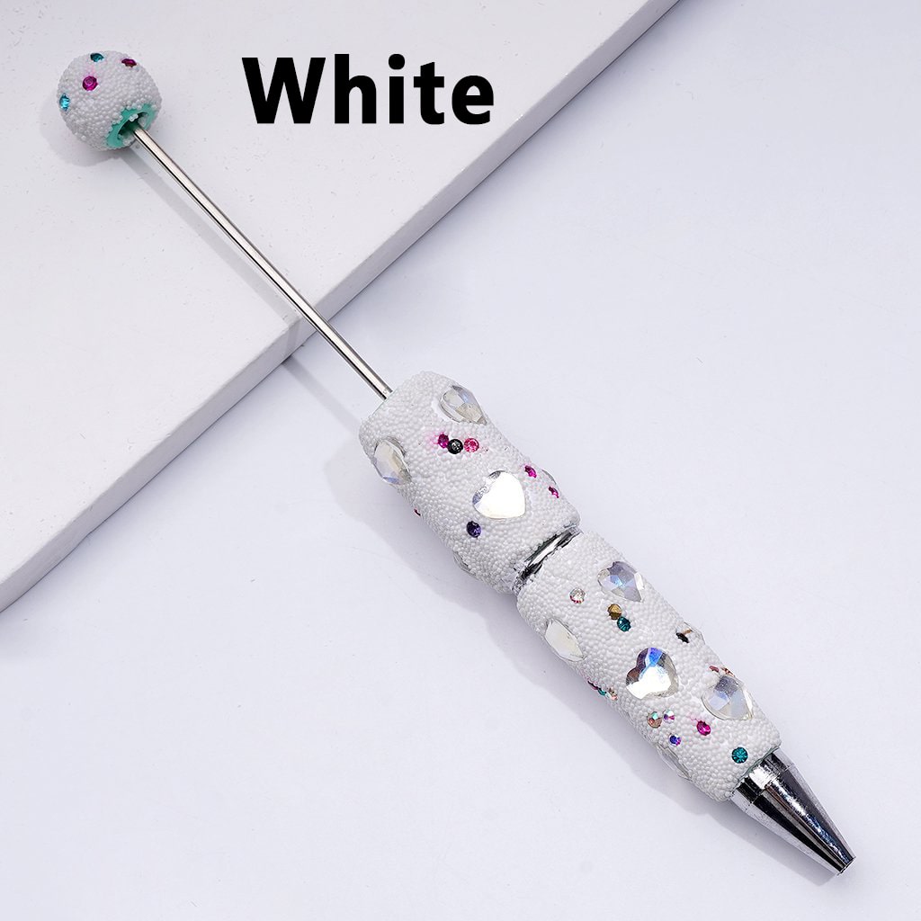 Elegant Beadable Heart Pen – Solid Colors with Sparkling Rhinestones & Mini Snow Balls