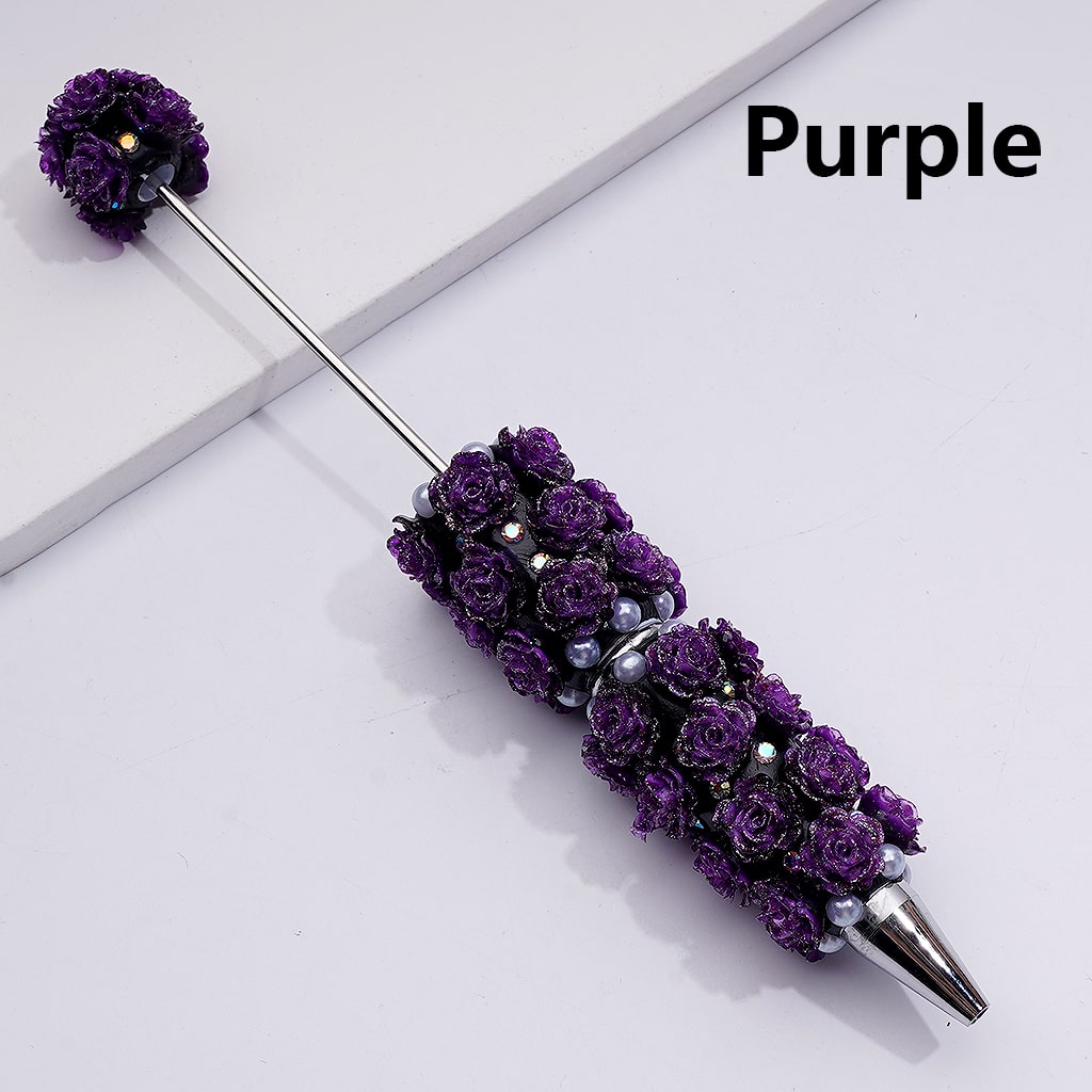 Glitter Shiny Flowers Luminous Beadable Clay Pens with White Pearls and AB Rhinestones
